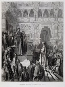 Salamon király fogadja Sába királynőjét, Illusztráció a Dore Bibliából alkotó: Gustave Dore