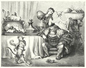 A mestermacska vagy a bakancsos cica; Puss In Boots (metszet) alkotó: Gustave Dore