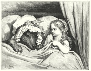 Le Petit Chaperon Rouge; Piroska (metszet) alkotó: Gustave Dore