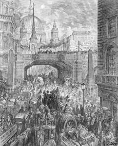 Ludgate Hill, a „London, egy zarándoklat”-ból, írta William Blanchard Jerrold (1826-94) pub. 1872 (metszet) alkotó: Gustave Dore