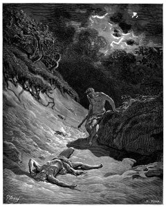 Ábel meggyilkolása Káinnal - Gustave Dore illusztrációja a Biblia számára - alkotó: Gustave Dore
