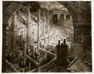 London felett – Vasúton, a „London, egy zarándoklat”-ból, William Blanchard Jerrold (1826-94) írója, Pannemaker metszet, pub. 1872 alkotó: Gustave Dore