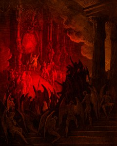 Elveszett paradicsom: Sátán a Tanácsban, Gustave Doré metszete alkotó: Gustave Dore