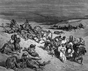 Egyiptom hét pestisjárványának egyike, a pestis: Exodus. Illusztráció: Gustave Dore (1832-1883) francia festő és könyvillusztrátor a Bibliához (London 1866). Fametszet. alkotó: Gustave Dore
