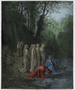 Purgatorio, 33. ének: Dante italai az Eunoe folyóból, illusztráció Dante Alighieri "Isteni színjátékából", 1885 alkotó: Gustave Dore
