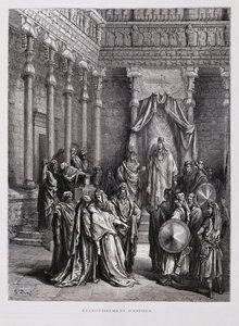 Eszter királynő elájul a király előtt, Illusztráció a Dore Bibliából. alkotó: Gustave Dore