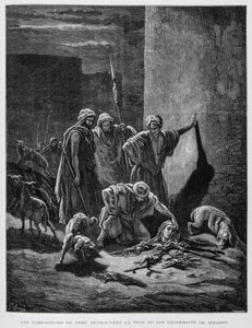 Jezabel királynő maradványai, miután kidobták a palota ablakaiból, illusztráció a Dore Bibliából. alkotó: Gustave Dore