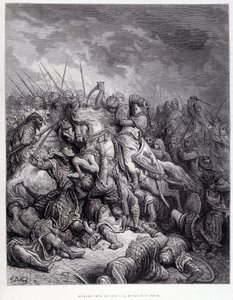 Richard Oroszlánszív az arsuri csatában – Gustave Doré metszet alkotó: Gustave Dore