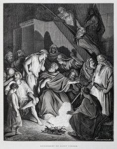 Szent Péter megtagadja Krisztust, Illusztráció a Dore Bibliából alkotó: Gustave Dore