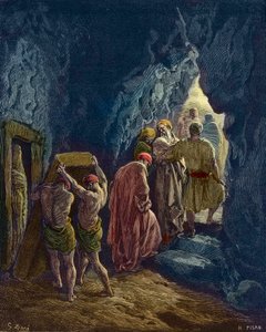 Sarah halála 127 éves - Ábrahám feleségének, Sarah temetése - - Gustave Dore metszet - későbbi színezés alkotó: Gustave Dore