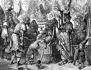 Szindbád a tengerész (Szindbád) - mese az ezeregy (1001) éjszakáról - Gustave Dore illusztrációja (részlet) - Maxwell kiadás 1865 - Prológus: egy szegény hordár (Hinbad) megjelenik Szindbád előtt, aki megöregedett és meggazdagodott. Ez utóbbi elmondja neki alkotó: Gustave Dore