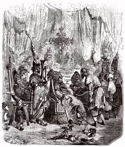 Szindbád a tengerész (Szindbád) - mese az ezeregy (1001) éjszakáról - Gustave Dore illusztrációja - Maxwell kiadás 1865 - Prológus: egy szegény hordár (Hinbad) megjelenik Szindbád előtt, aki megöregedett és meggazdagodott. Ez utóbbi elmeséli kalandját alkotó: Gustave Dore