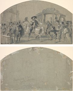 Utcai jelenet (recto); Vázlatok (fordítva) alkotó: Gustave Dore