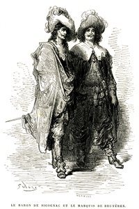 Sigognac báró és Bruyeres márki. Gustave Dore metszete Theophile Gautier "Le capitaine Fracasse" című regényének illusztrációjához, Charpentier kiadás 1863. alkotó: Gustave Dore