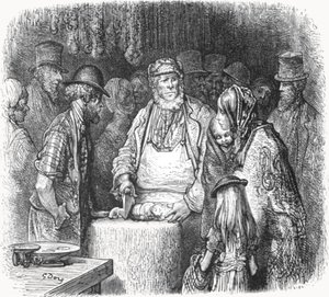 "The Butcher - Newport Market Alley", 1872. alkotó: Gustave Dore