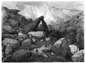 A Cirque de Gavarnie-hoz vezető Káosz-ösvény: Gustave Dore metszete, amely Hippolyte Taine "Hippolyte Taine utazása a Pireneusokba" című könyvét illusztrálja, Hachette 1860. alkotó: Gustave Dore
