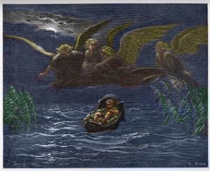 A gyermek Mózes a Níluson, az őrangyaloktól körülvéve - alkotó: Gustave Dore