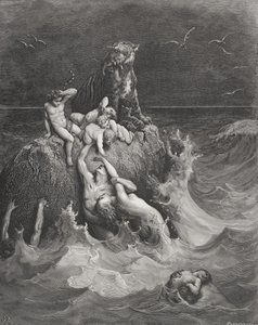 The Deluge, illusztráció Dore „The Holy Bible” című könyvéből, Pannemaker metszet, 1866 alkotó: Gustave Dore