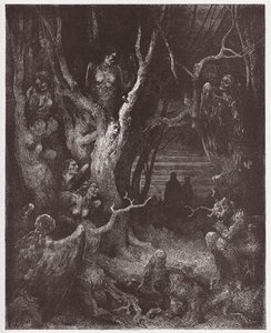 Az isteni színjáték (La Divina Commedia, La Divine Comedie), Inferno, 13. ének: A hárpiák az öngyilkosok erdejében - Dante Alighieri (1265-1321) - Illusztráció: Gustave Dore (1832-1883) alkotó: Gustave Dore