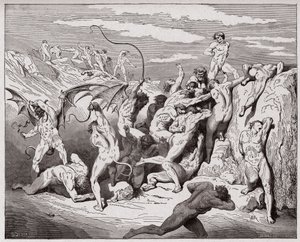 Az isteni színjáték (La Divina Commedia, La Divine Comedie), Inferno, 18. ének: Ördögök és csábítók - Dante Alighieri (1265-1321) - Illusztráció: Gustave Dore (1832-1883) alkotó: Gustave Dore