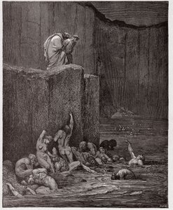 Az isteni színjáték (La Divina Commedia, La Divine Comedie), Pokol, 18. ének: Paramours és hízelkedők a nyolcadik körben - Dante Alighieri (1265-1321) - Illusztráció: Gustave Dore (1832-1883) alkotó: Gustave Dore
