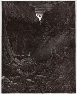 Az isteni színjáték (La Divina Commedia, La Divine Comedie), Inferno, 1. ének: Az oroszlán hirtelen szembeszáll Dantéval – Dante Alighieri (1265-1321) – Illusztráció: Gustave Dore (1832-1883) alkotó: Gustave Dore