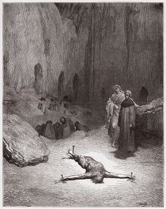 Az isteni színjáték (La Divina Commedia, La Divine Comedie), Inferno, 23. ének: Egy keresztre feszített farizeus a képmutatók között - Dante Alighieri (1265-1321) - Illusztráció: Gustave Dore (1832-1883) alkotó: Gustave Dore