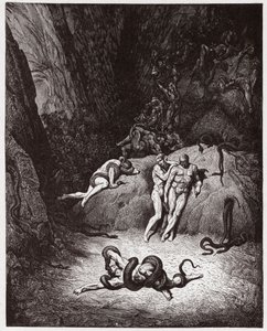Az isteni színjáték (La Divina Commedia, La Divine Comedie), Inferno, 25. ének: Agnello kígyóvá változik - Dante Alighieri (1265-1321) - Illusztráció: Gustave Dore (1832-1883) alkotó: Gustave Dore