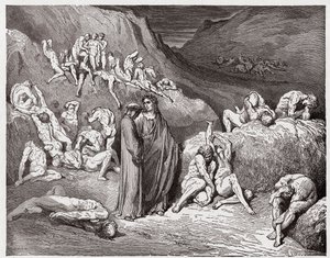 Az isteni színjáték (La Divina Commedia, La Divine Comedie), Inferno, 29. ének: A viszketéstől gyötört hamisítók és hamisítók - Dante Alighieri (1265-1321) - Illusztráció: Gustave Dore (1832-1883) alkotó: Gustave Dore