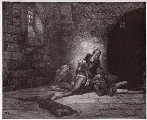 Az isteni színjáték (La Divina Commedia, La Divine Comedie), Pokol, 33. ének: Gaddo apja szeme láttára hal meg - Dante Alighieri (1265-1321) - Illusztráció: Gustave Dore (1832-1883) alkotó: Gustave Dore