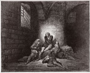 Az isteni színjáték (La Divina Commedia, La Divine Comedie), Inferno, 33. ének: Ugolino és fiai elkeseredetten és éhezve - Dante Alighieri (1265-1321) - Illusztráció: Gustave Dore (1832-1883) alkotó: Gustave Dore