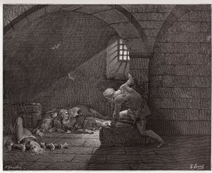 Az isteni színjáték (La Divina Commedia, La Divine Comedie), Pokol, 33. ének: Ugolino a cellában négy halott fiával - Dante Alighieri (1265-1321) - Illusztráció: Gustave Dore (1832-1883) alkotó: Gustave Dore