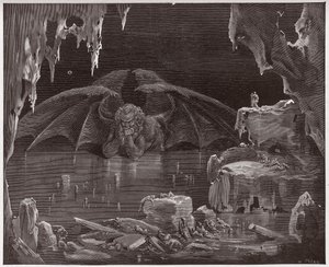 Az isteni színjáték (La Divina Commedia, La Divine Comedie), Inferno, 34. ének: Lucifer, a pokol királya, jégbe fagyva - Dante Alighieri (1265-1321) - Illusztráció: Gustave Dore (1832-1883) alkotó: Gustave Dore