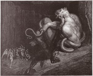 Az Isteni színjáték (La Divina Commedia, La Divine Comedie), Inferno, 5. ének: Minos megítéli a vétket és kiküldi a lelkeket - Dante Alighieri (1265-1321) - Illusztráció: Gustave Dore (1832-1883) alkotó: Gustave Dore