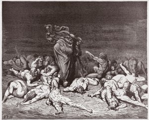 Az isteni színjáték (La Divina Commedia, La Divine Comedie), Pokol, 6. ének: Az örök esőtől megtépázott falánkok - Dante Alighieri (1265-1321) - Illusztráció: Gustave Dore (1832-1883) alkotó: Gustave Dore
