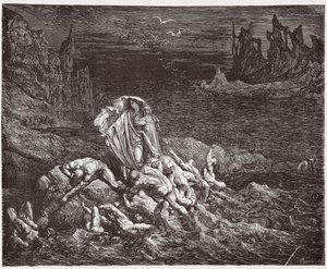 Az Isteni színjáték (La Divina Commedia, La Divine Comedie), Pokol, 7. ének: Vergilius bemutatja Dantének a haragvók lelkét a Styxben - Dante Alighieri (1265-1321) - Illusztráció: Gustave Dore (1832-1883) alkotó: Gustave Dore