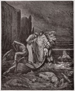 Isteni színjáték (La Divina Commedia, La Divine Comedie), Inferno, 8. ének: A firenzei Philippo Argenti lelke a költőkhöz szól a Styxen - Dante Alighieri (1265-1321) - Illusztráció: Gustave Dore (1832-1883) alkotó: Gustave Dore