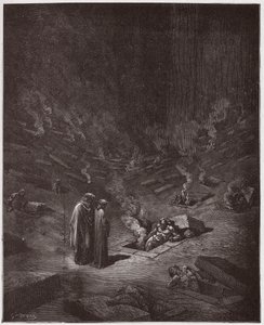 Az isteni színjáték (La Divina Commedia, La Divine Comedie), Pokol, 9. ének: Az eretnekek égő sírjai - Dante Alighieri (1265-1321) - Illusztráció: Gustave Dore (1832-1883) alkotó: Gustave Dore