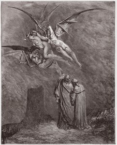 Az isteni színjáték (La Divina Commedia, La Divine Comedie), Inferno, 9. ének: A förtelmes Erinyes: Megaera, Tisphone, Alecto - Dante Alighieri (1265-1321) - Illusztráció: Gustave Dore (1832-1883) alkotó: Gustave Dore