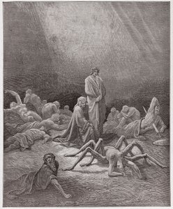 Az isteni színjáték (La Divina Commedia, La Divine Comedie), Purgatorio, 12. ének: Dante Arachne lelkét nézi - Dante Alighieri (1265-1321) - Illusztráció: Gustave Dore (1832-1883) alkotó: Gustave Dore