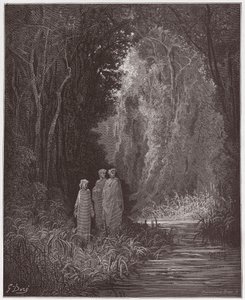 Az isteni színjáték (La Divina Commedia, La Divine Comedie), Purgatorio, 28. ének: Dante, Vergilius és Statius a földi paradicsom ősi erdejében - Dante Alighieri (1265-1321) - Illusztráció: Gustave Dore (1832-1883) ) alkotó: Gustave Dore