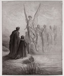 Az isteni színjáték (La Divina Commedia, La Divine Comedie), Purgatorio, 2. ének: Az égi pilóta leszáll a hajóra – Dante Alighieri (1265-1321) – Illusztráció: Gustave Dore (1832-1883) alkotó: Gustave Dore