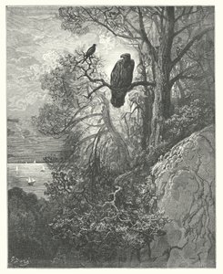 La Fontaine meséi: Fontaine: A sas és a szarka (metszet). alkotó: Gustave Dore