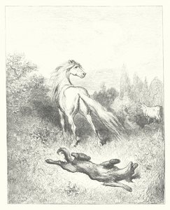La Fontaine meséi: Fontaine: A ló és a farkas (metszet). alkotó: Gustave Dore