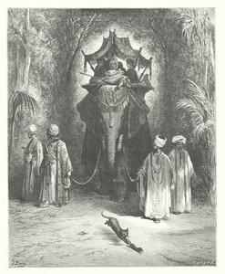 La Fontaine meséi: Fontaine: A patkány és az elefánt (metszet). alkotó: Gustave Dore