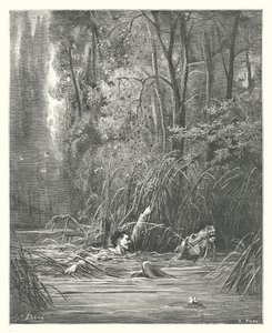 La Fontaine meséi: Fontaine: A patak és a folyó (metszet). alkotó: Gustave Dore