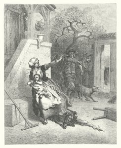 La Fontaine meséi: A farkas, az anya és a gyermek (metszet). alkotó: Gustave Dore