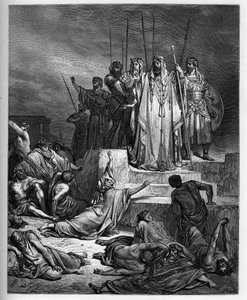 Éhínség Szamáriában – Ószövetség: Szamária ostroma. Szíria királya ostrom alá veszi Samária városát, és rettenetes éhínséggé csökkentette - - Gustave Dore (1832-1883) „The Bible Illustree”-be vésve - Metszet „A Dore Bibliából” alkotó: Gustave Dore