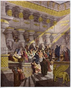 Baltazár ünnepe - Belsazár ünnepe - Belsazár ünnepe - Gustave Dore (1832-1883) "" The Bible Illustree"-be vésve - Metszet a "" A Dore Bibliából"" alkotó: Gustave Dore