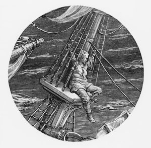 A tengerész a magasban a hajó ürülékében, jelenet S.T. „The Rime of the Ancient Mariner” című művéből. Coleridge, kiadó: Harper und Brothers, New York, 1876 (fametszet) alkotó: Gustave Dore